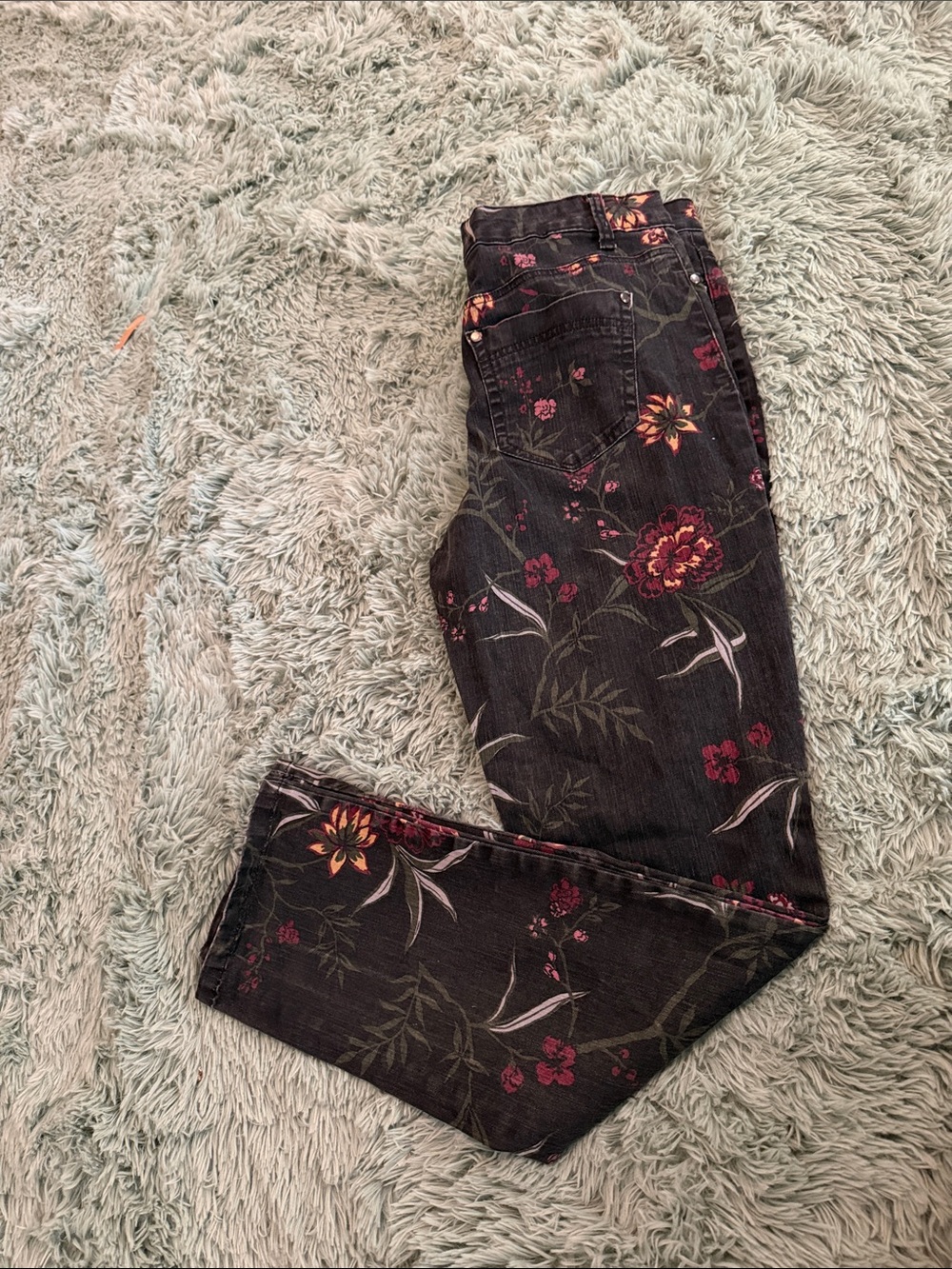 Bandolino Black Skinny Jeans with Red and Orange Floral Print